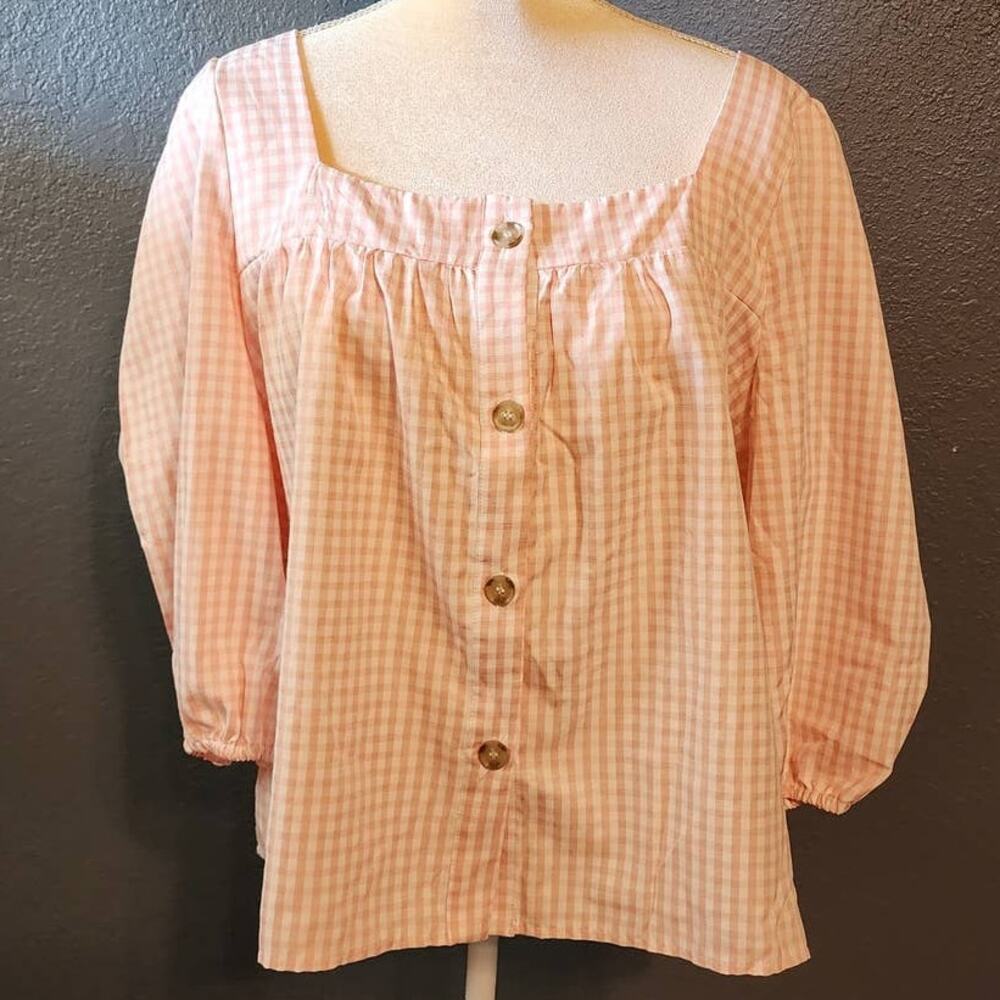 Cyrus Wide Square Neck Pink & White Gingham Perfect for spring size Small
